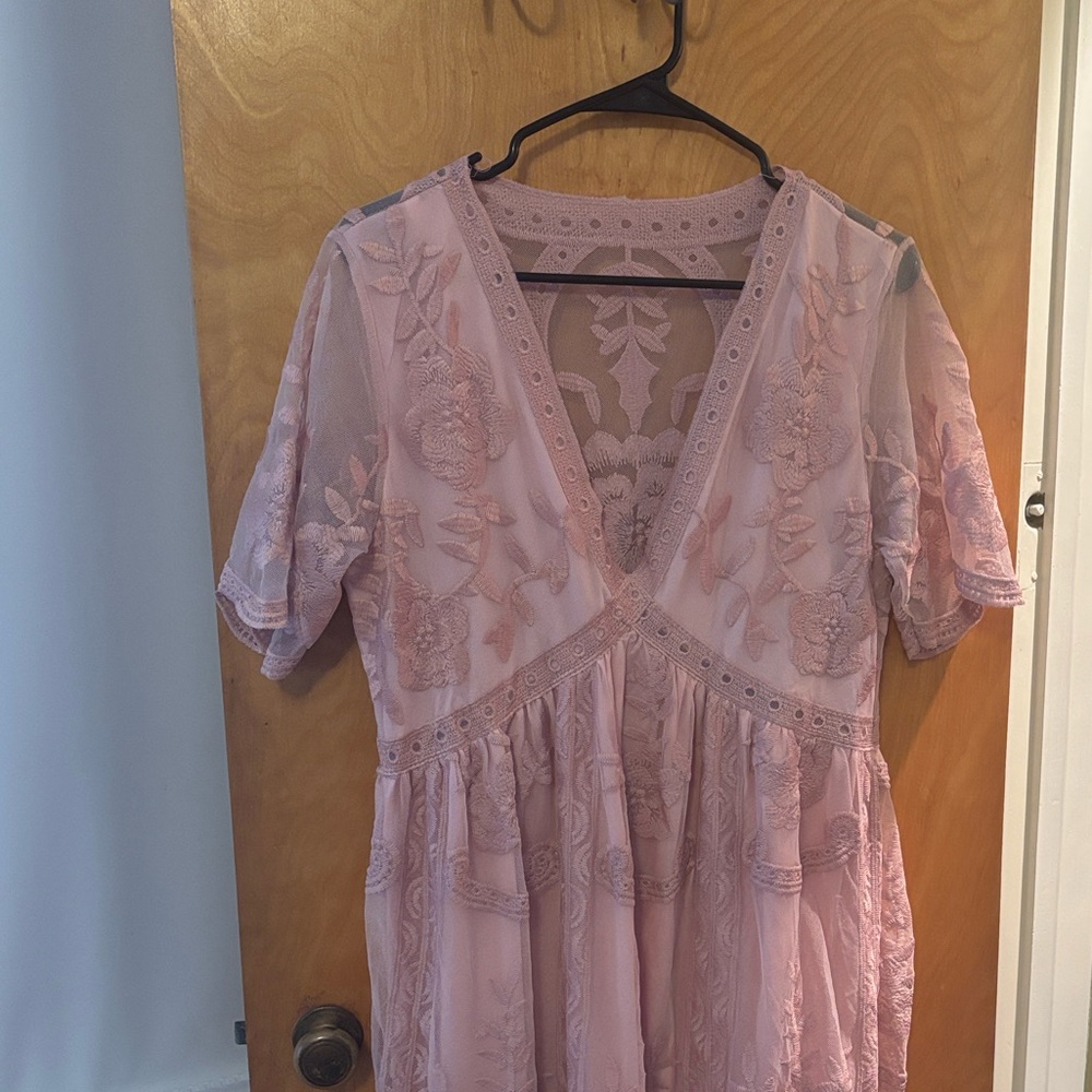 Amazon Pink Maternity Lace Midi Dress